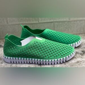 Green Perforated Slip-On Shoes